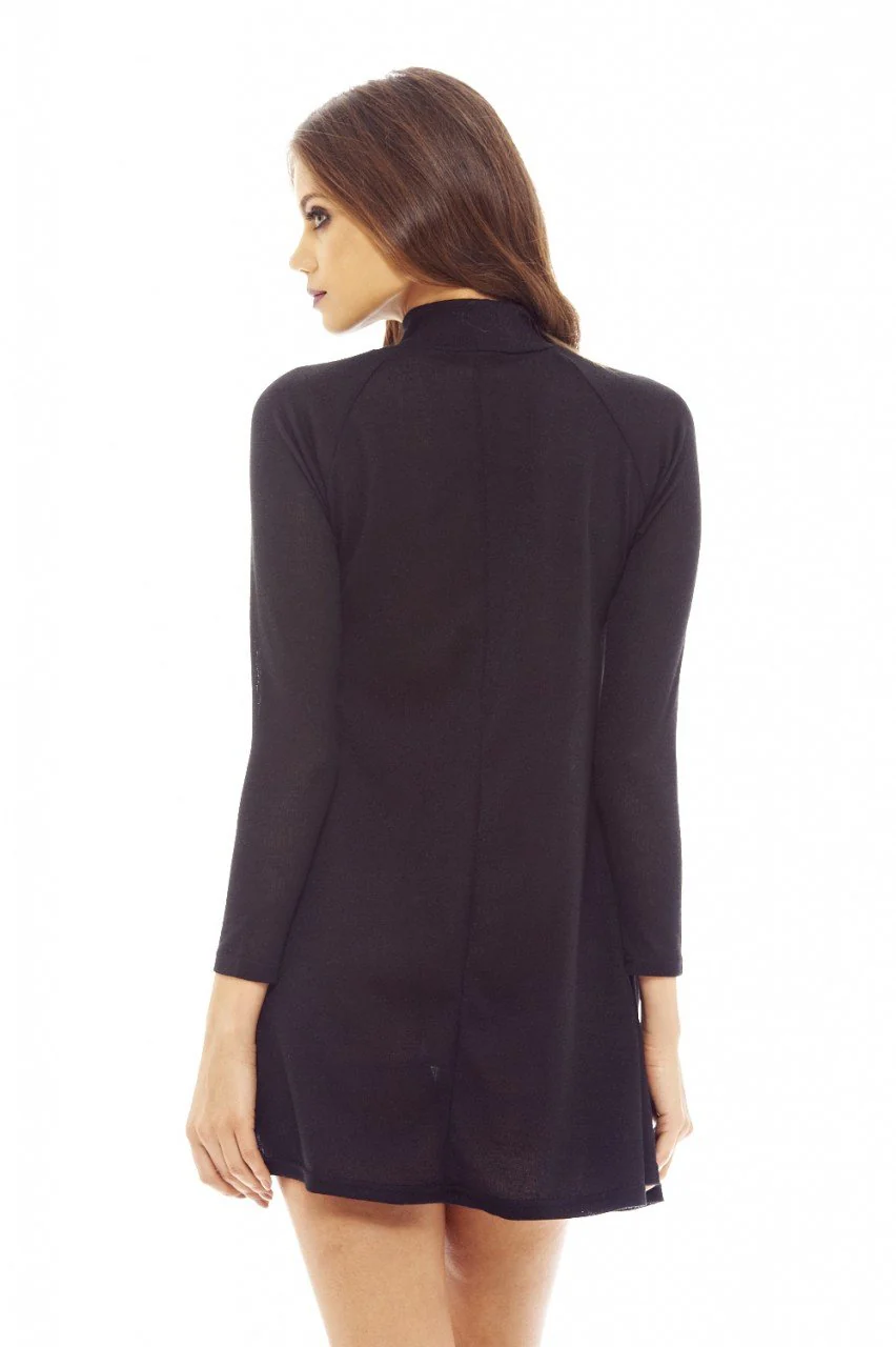 Black Knitted Swing Dress with Turtle Neck Style - Image 3