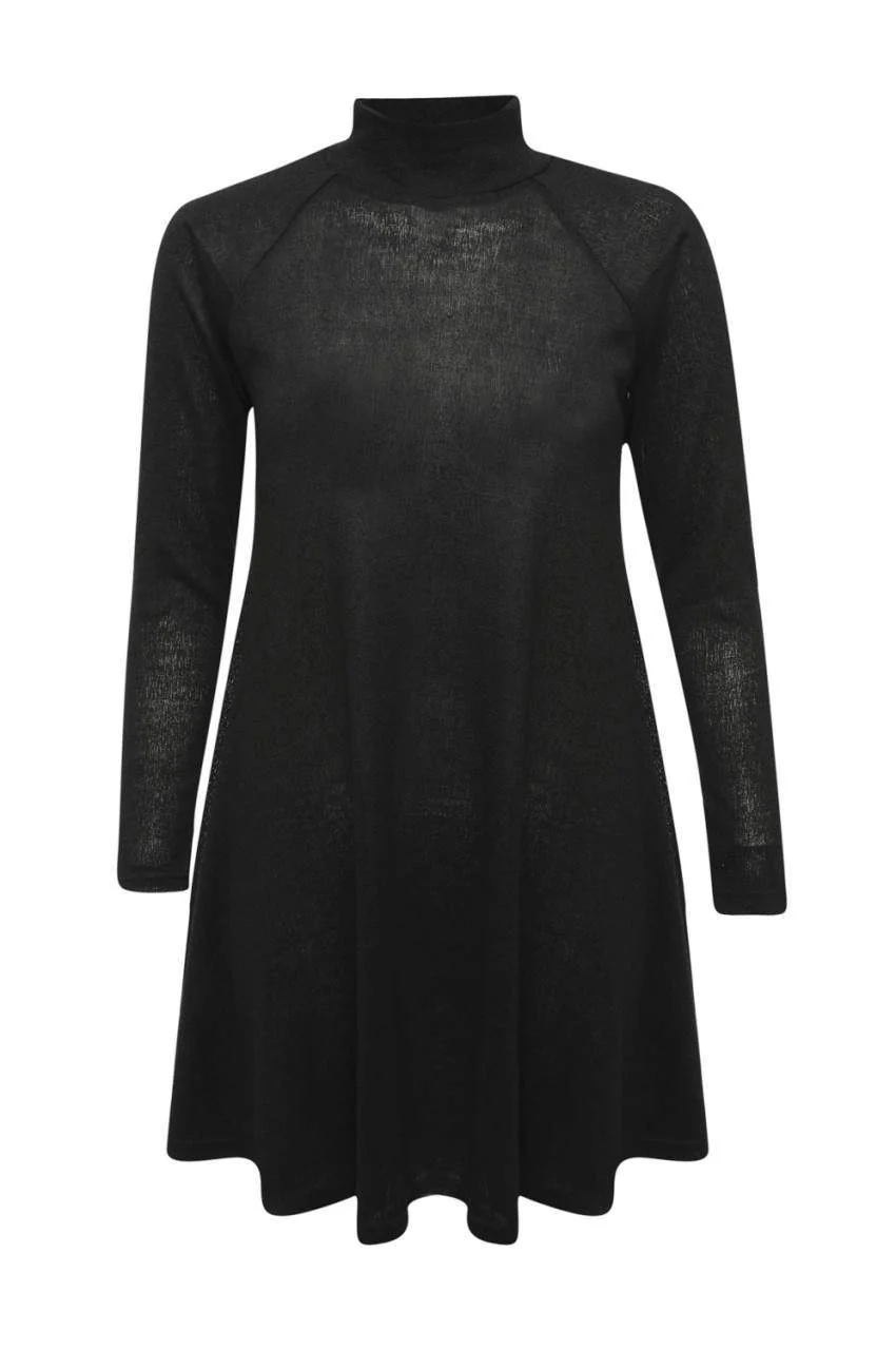 Black Knitted Swing Dress with Turtle Neck Style - Image 4