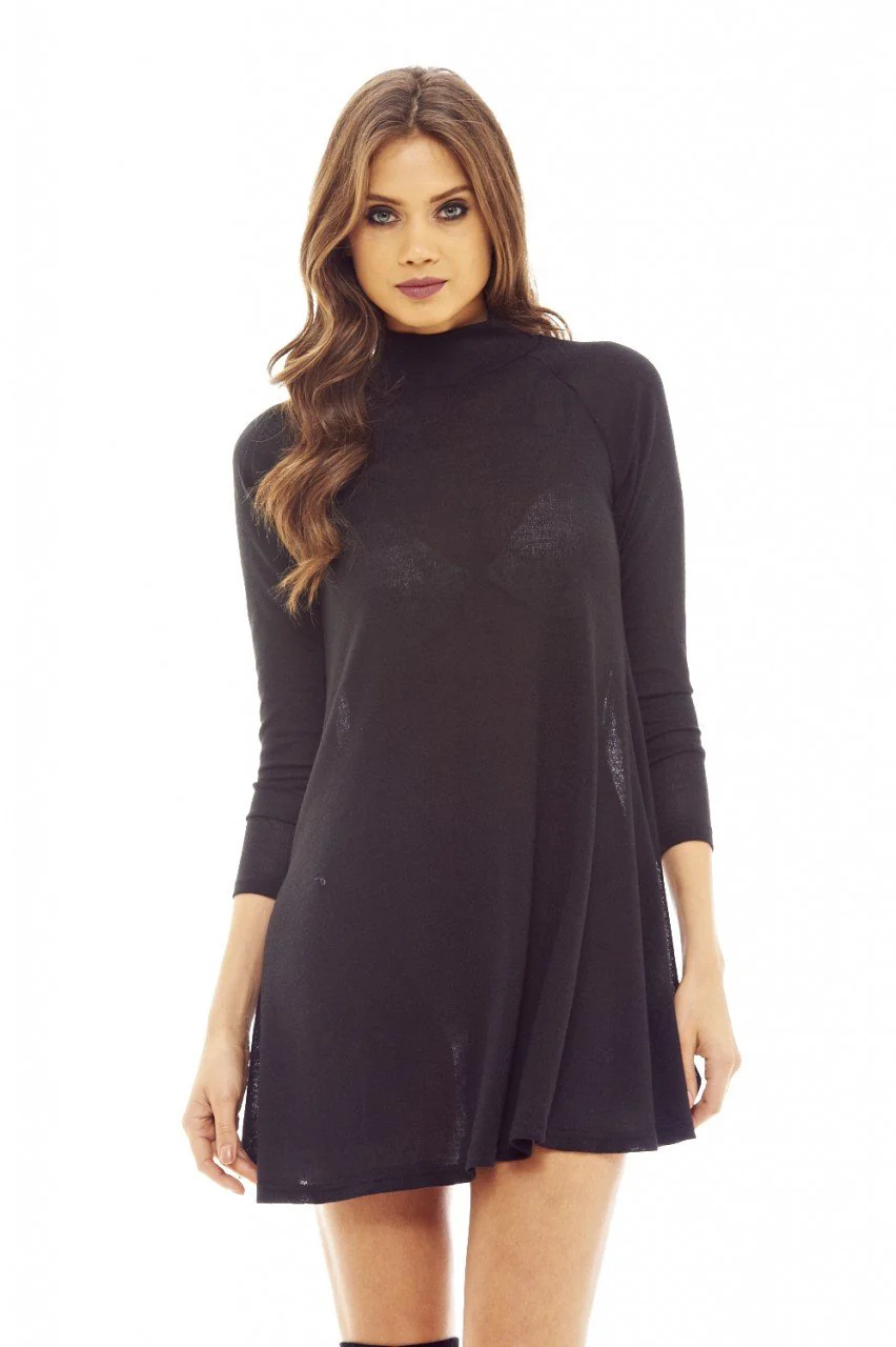Black Knitted Swing Dress with Turtle Neck Style - Image 5