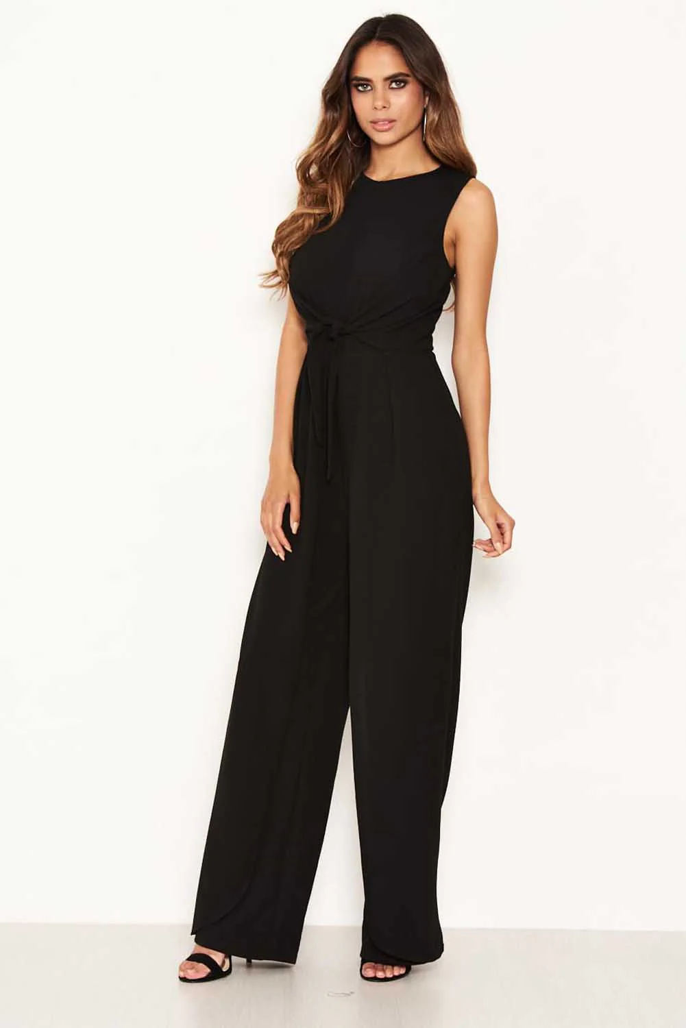 Black Knot Front Wide Leg Jumpsuit - Image 4