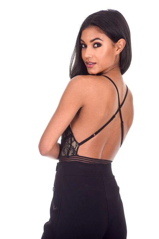 Black Lace and Mesh Bodysuit - Image 3