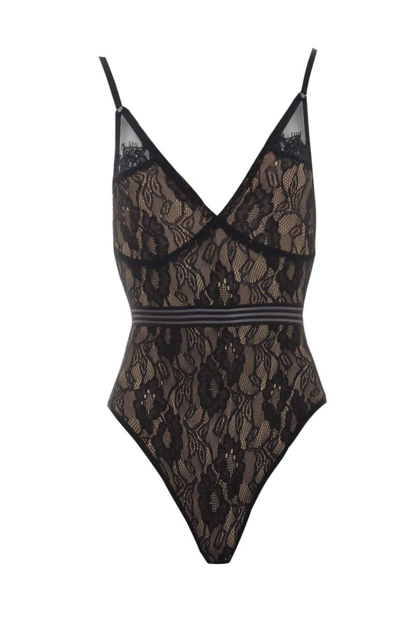 Black Lace and Mesh Bodysuit - Image 4