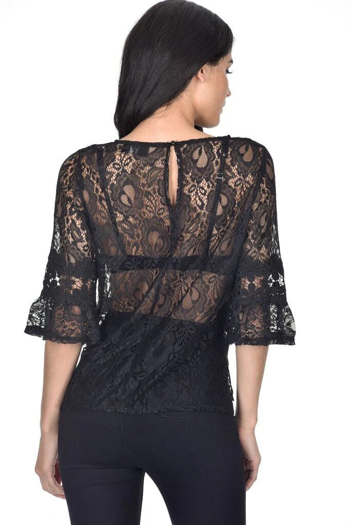 Black Lace Bell Sleeve Top - Image 3