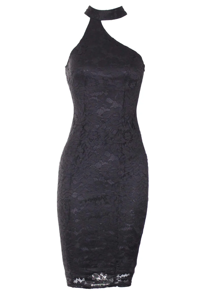 Black Lace Choker Bodycon Dress - Image 4