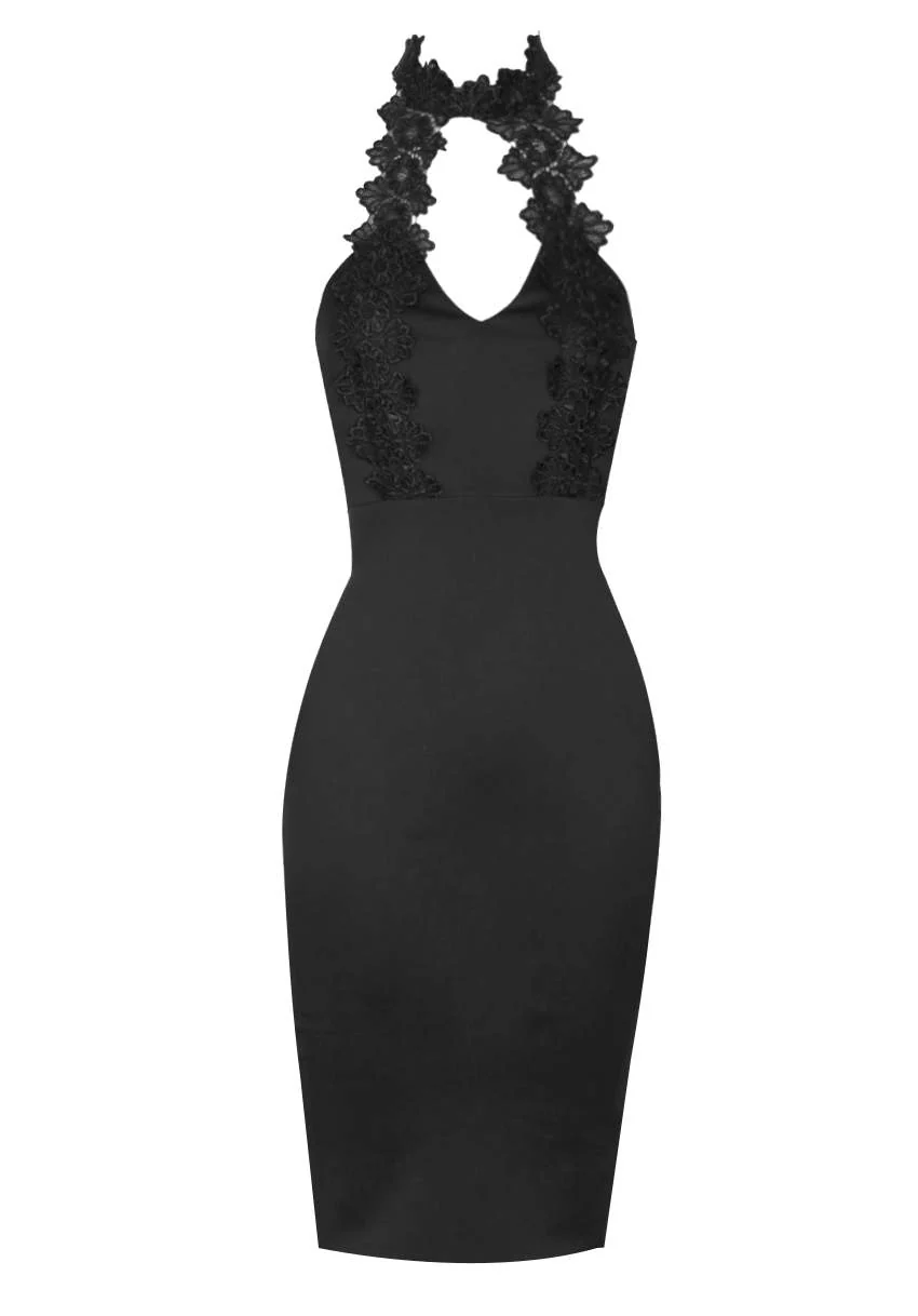 Black Lace Choker Midi Dress - Image 4