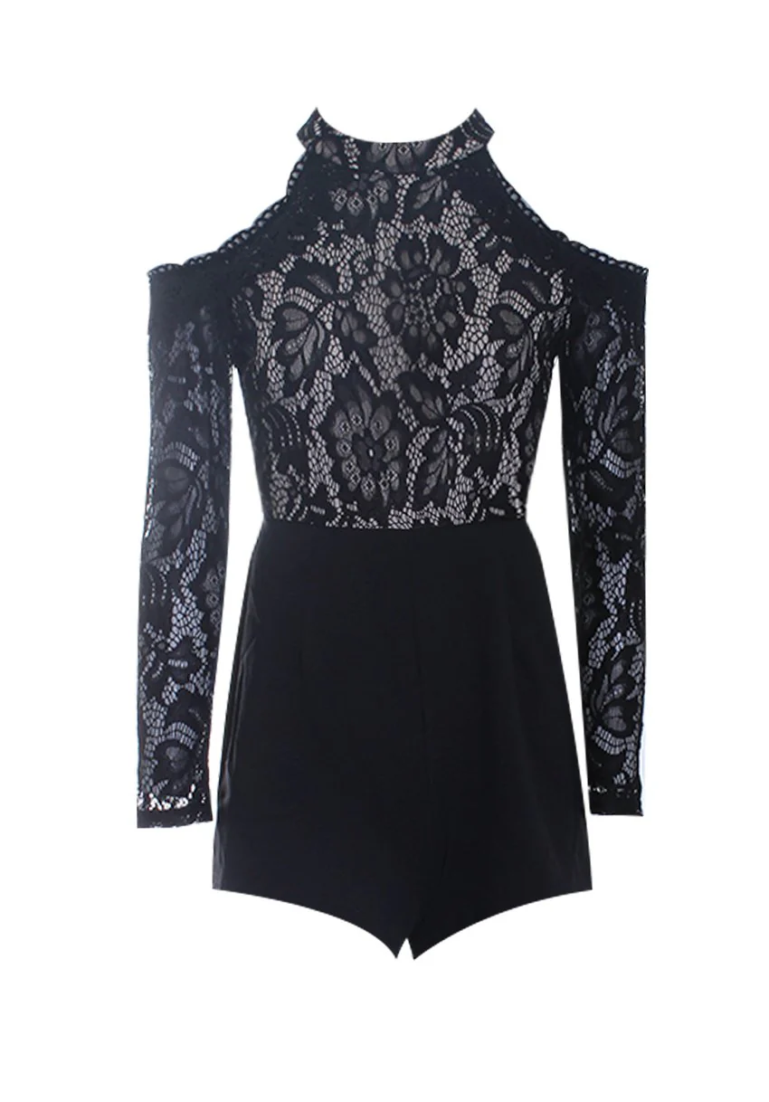 Black Lace Cold Shoulder Playsuit - Image 4