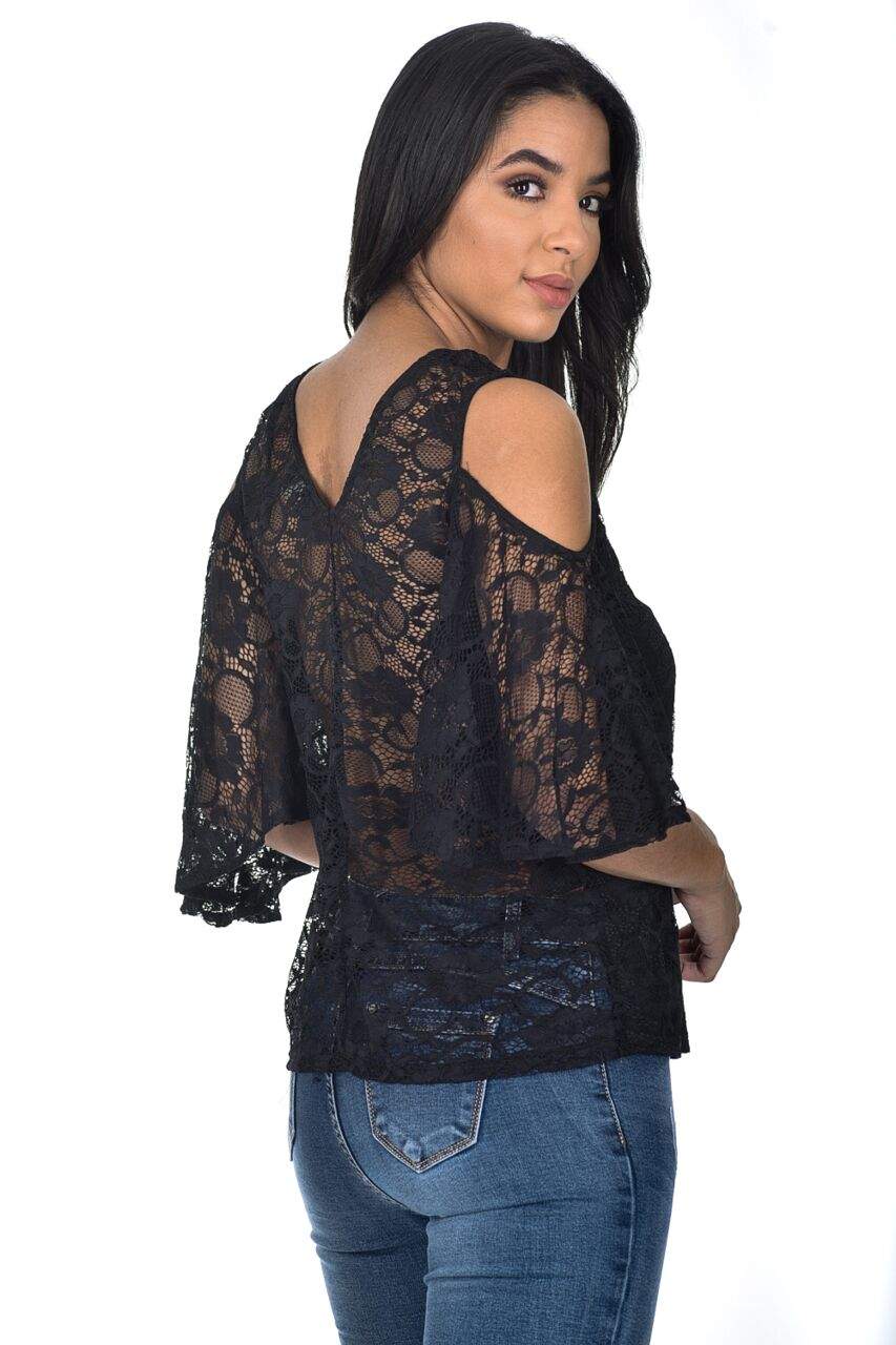 Black Lace Cold Shoulder Top - Image 3