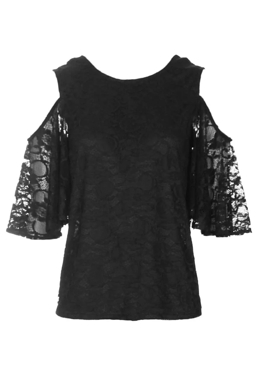 Black Lace Cold Shoulder Top - Image 4