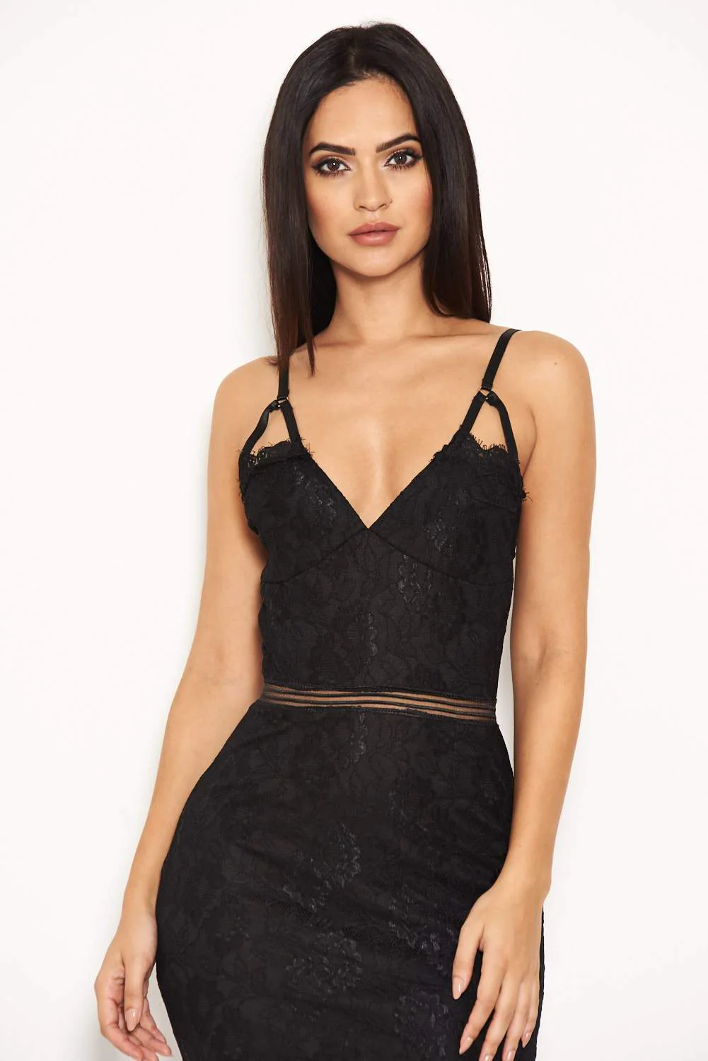 Black Lace Dress With Mesh Detail Waist - Image 4