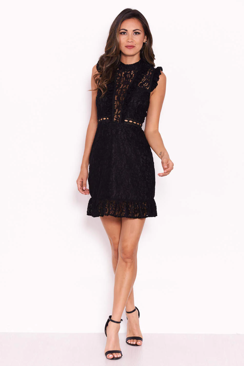 Black Lace Frill Detail Dress - Image 2