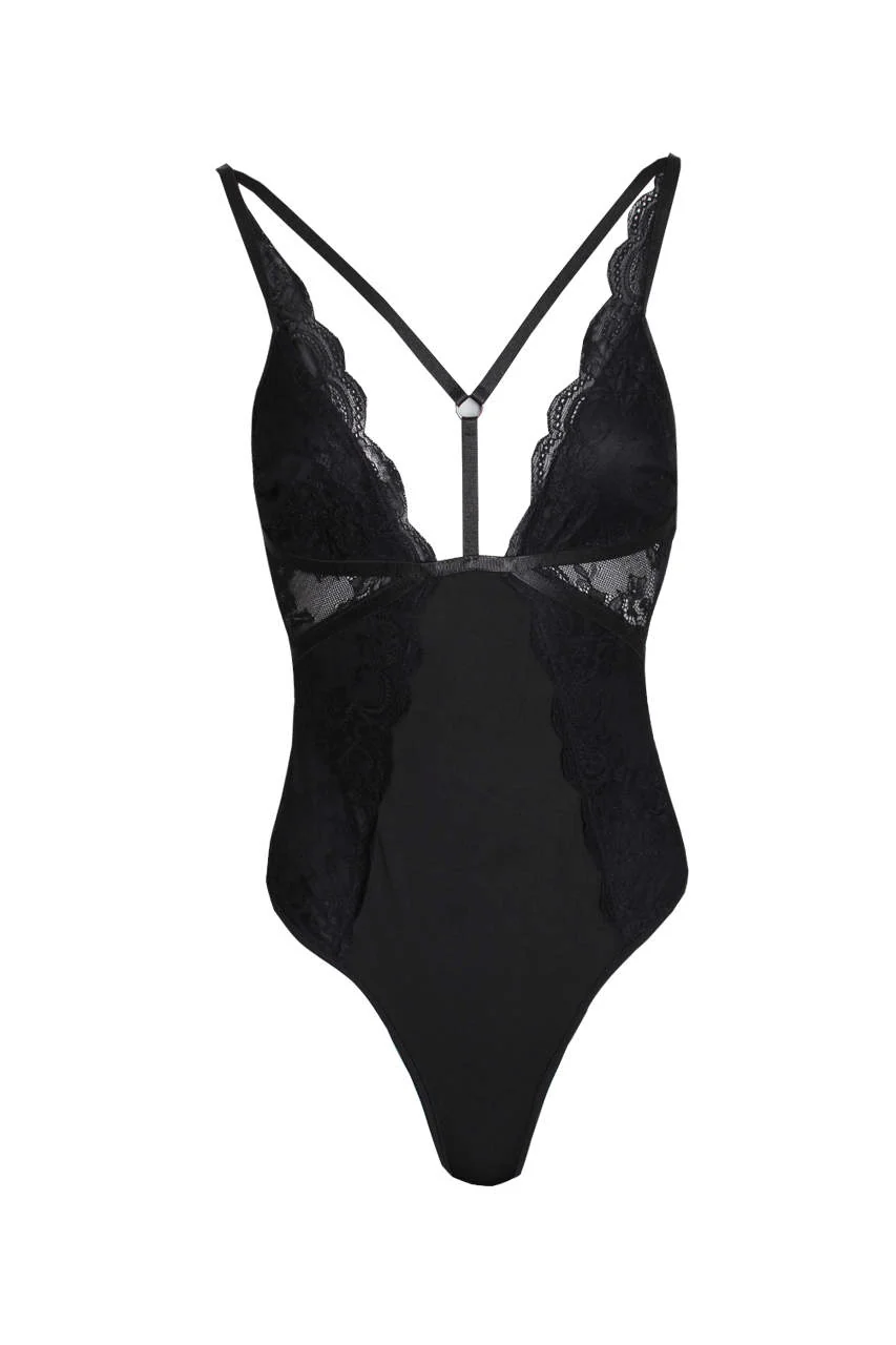 Black Lace Harness Bodysuit - Image 2