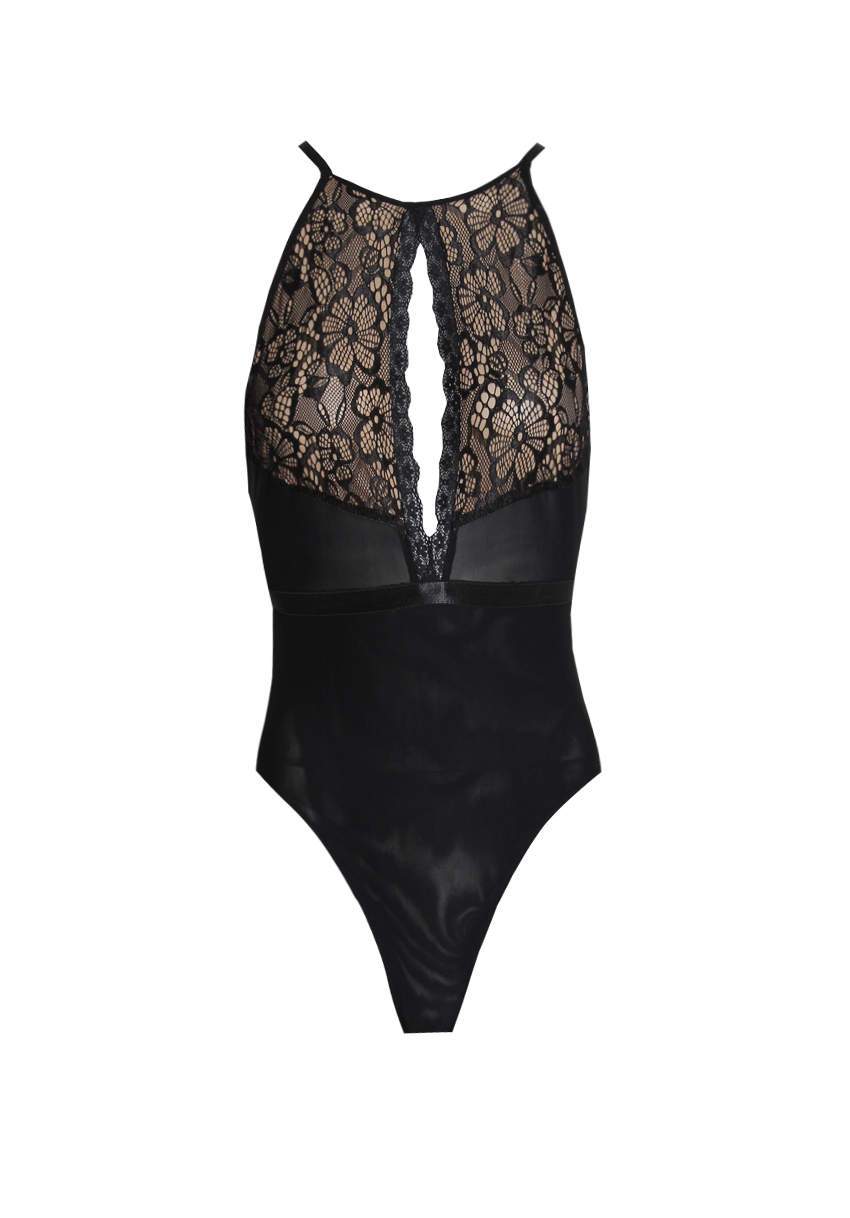 Black Lace Mesh Open Back Bodysuit - Image 4