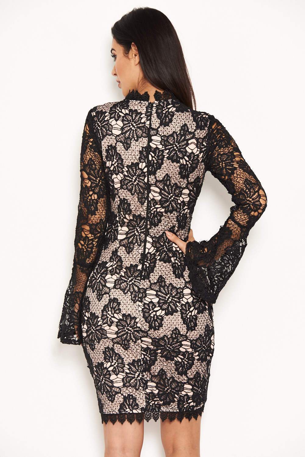 Black Lace Mini Dress With Long Sleeves - Image 3