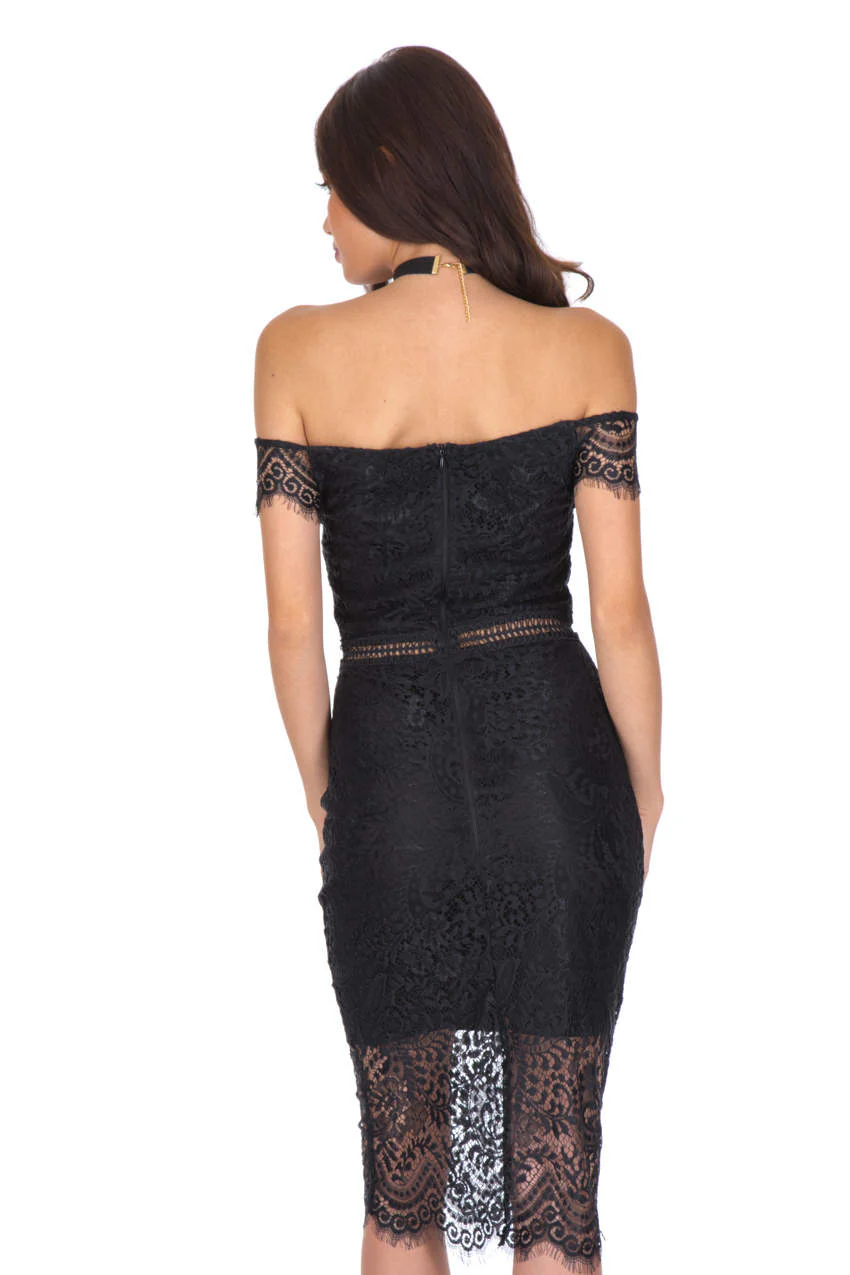 Black Lace Off The Shoulder Dress - Image 3