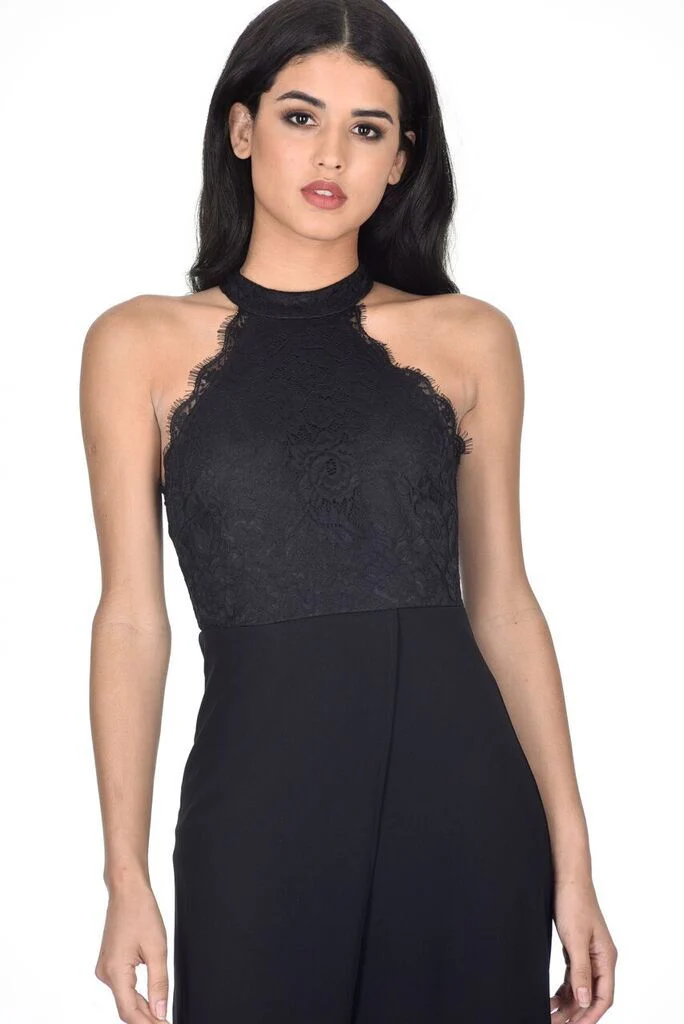 Black Lace Overlay Wrap Maxi Dress - Image 2