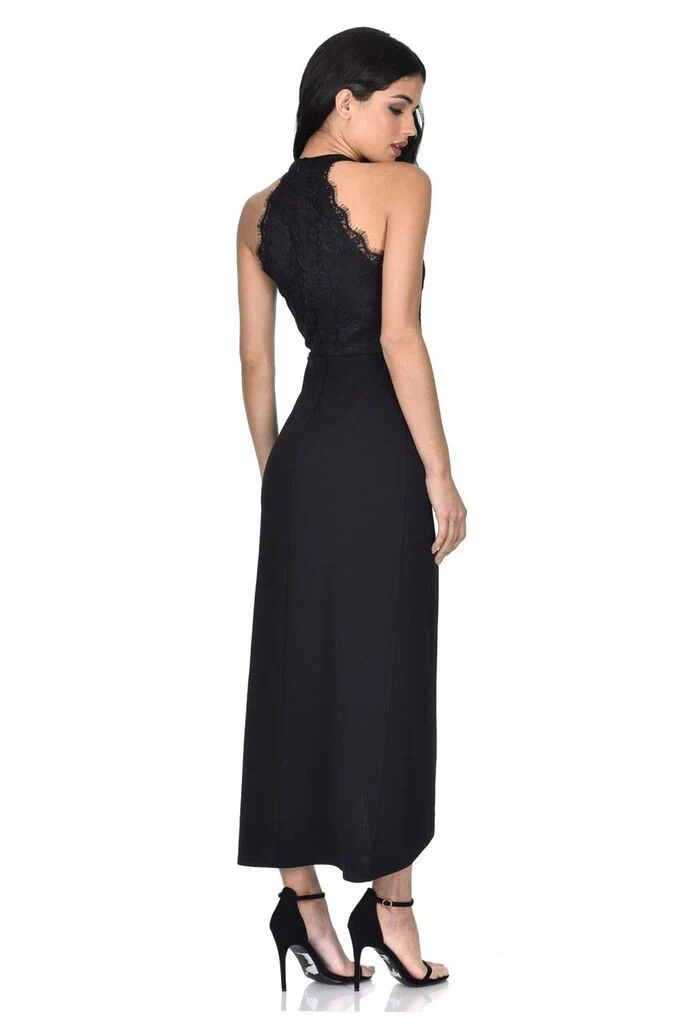 Black Lace Overlay Wrap Maxi Dress - Image 3