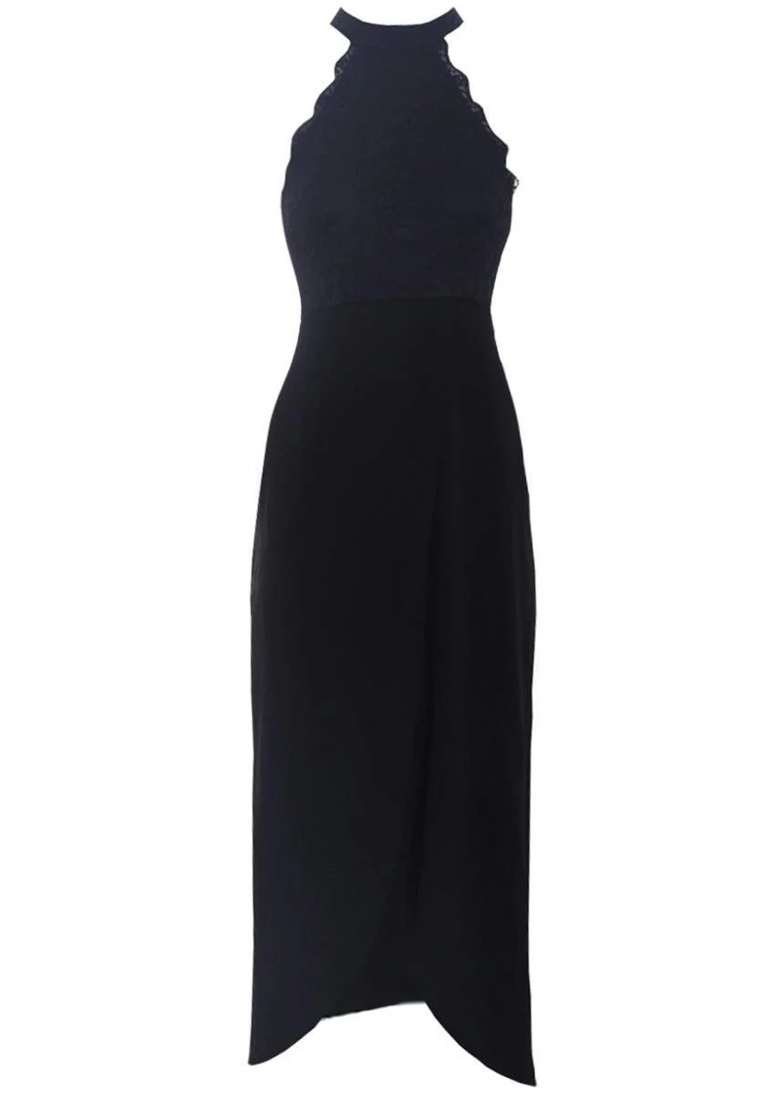 Black Lace Overlay Wrap Maxi Dress - Image 4