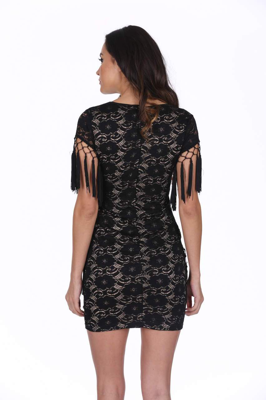 Black Lace Tassel Dress - Image 3