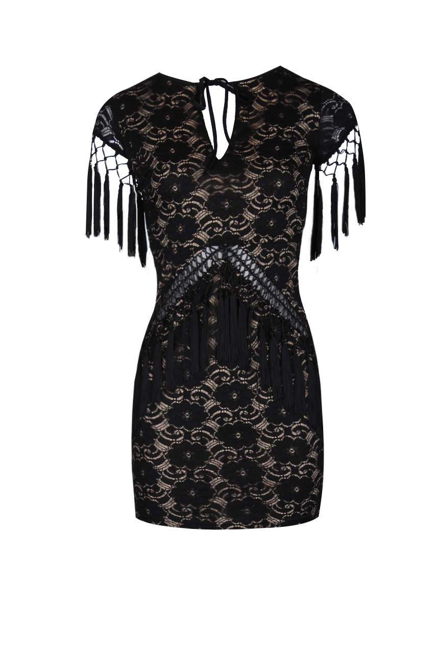 Black Lace Tassel Dress - Image 4