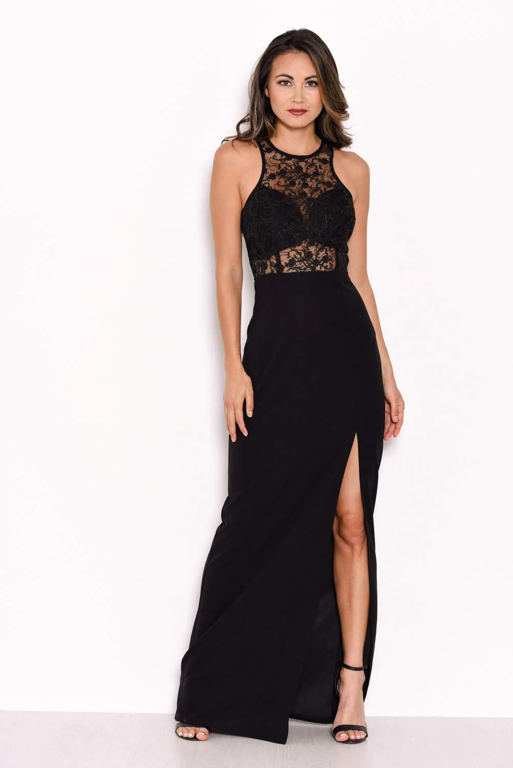 Black Lace Top Maxi Dress - Image 2