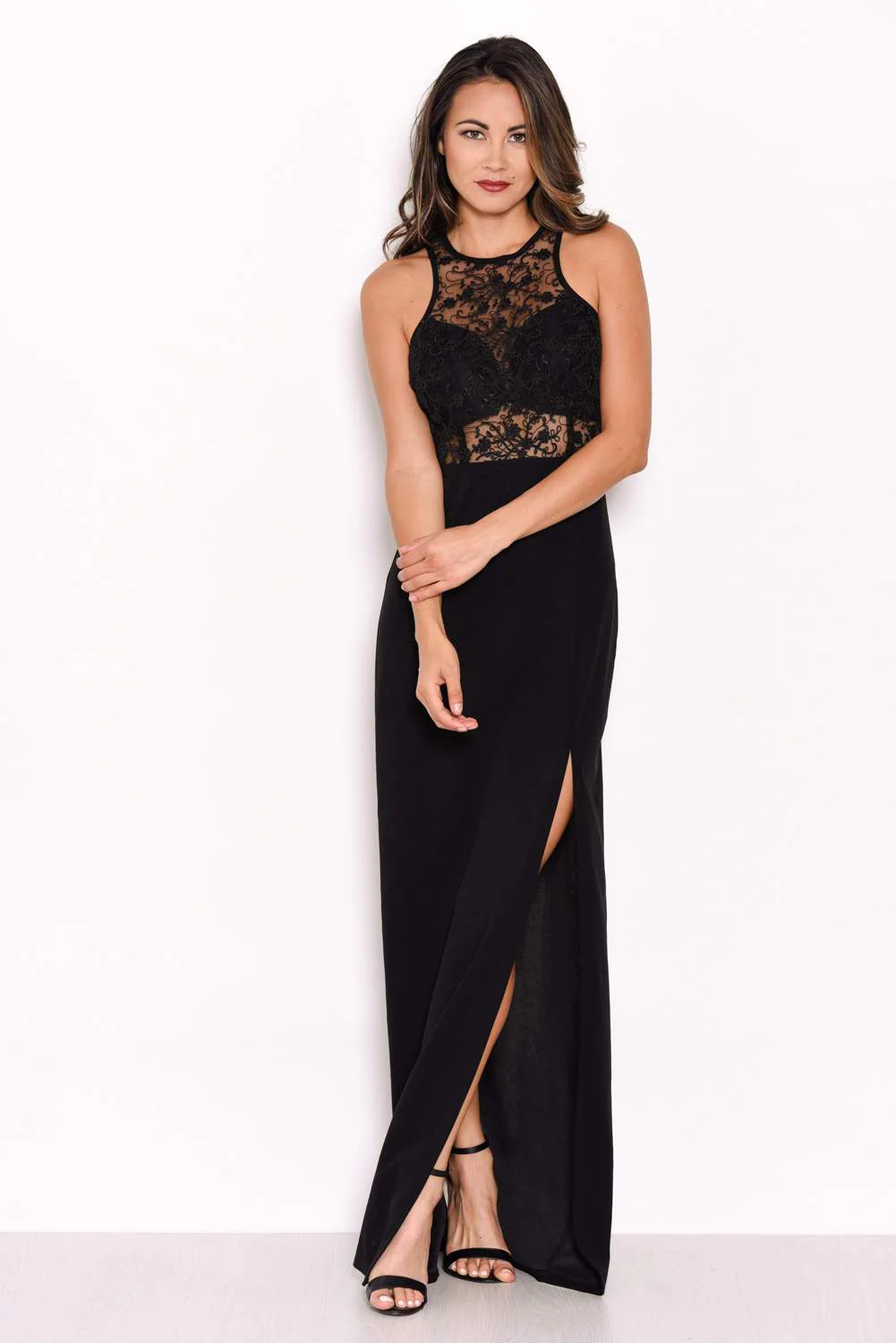 Black Lace Top Maxi Dress - Image 4