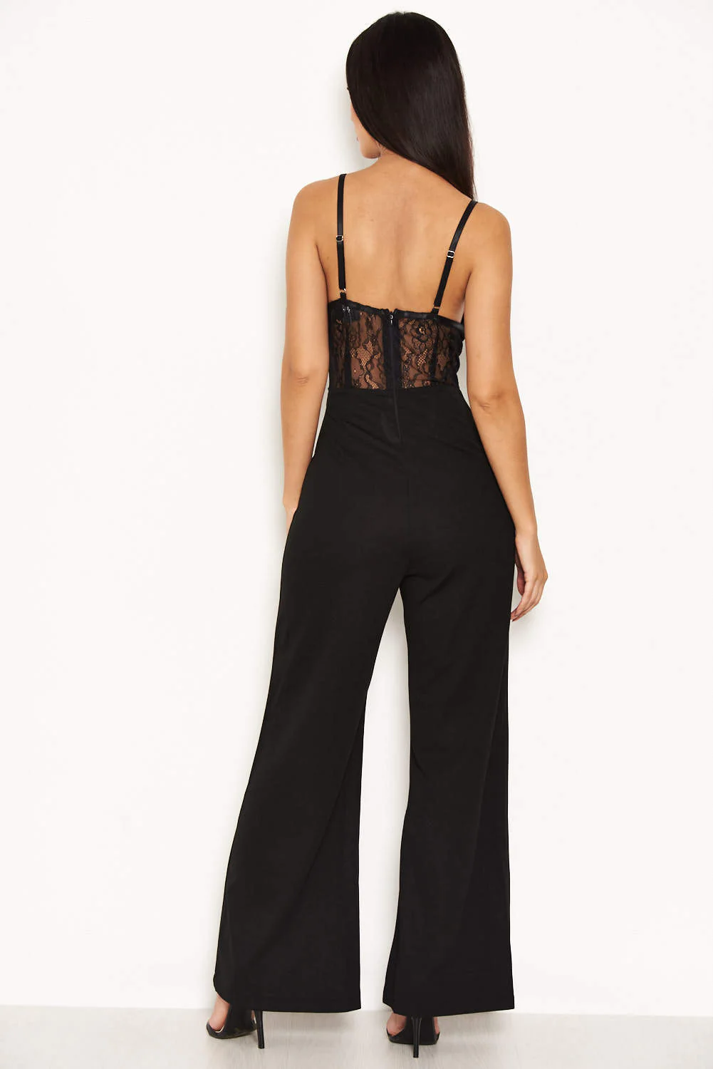 Black Lace Top Wide Leg Jumpsuit - Image 3