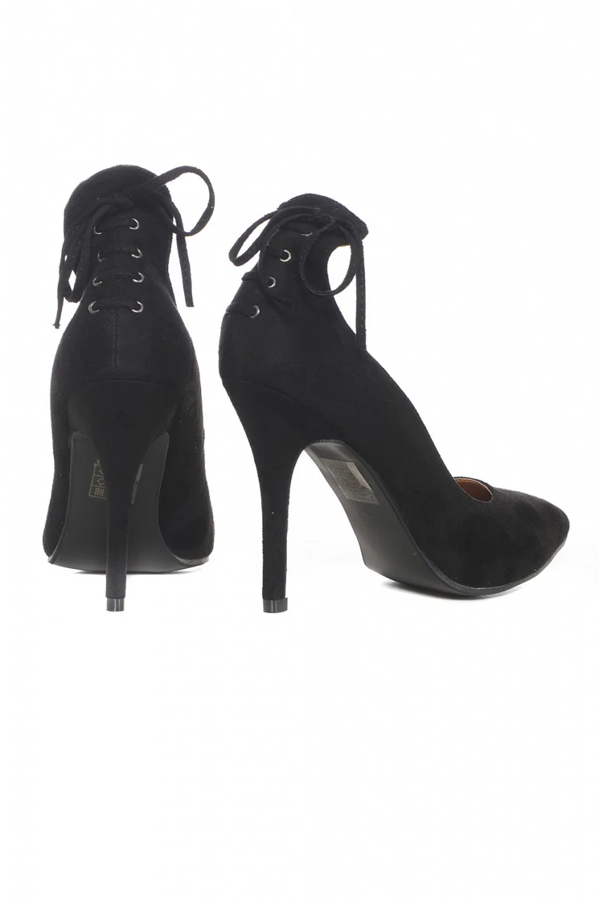 Black Lace Up Back Heels - Image 3