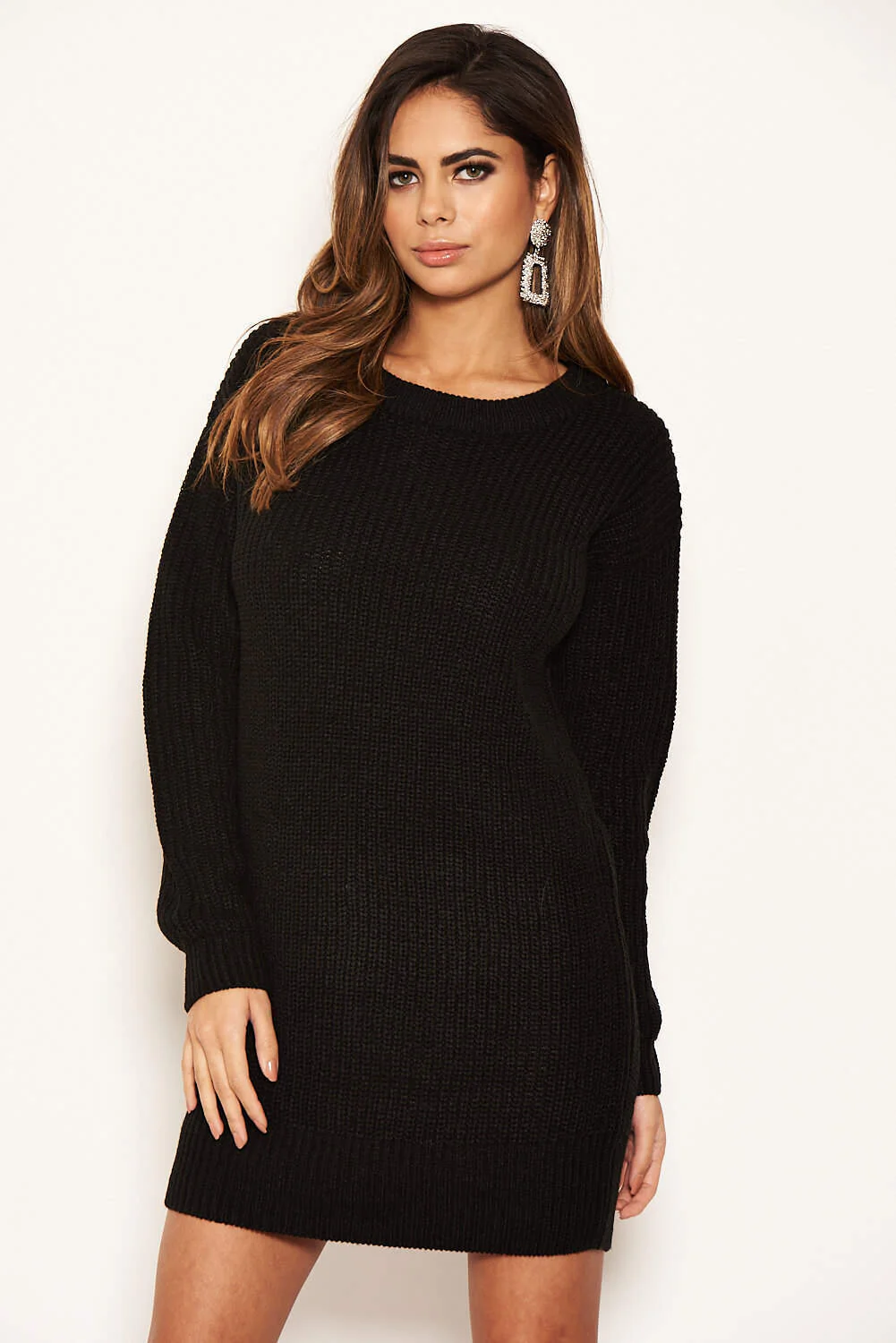 Black Lace Up Back Jumper Dress - Image 4