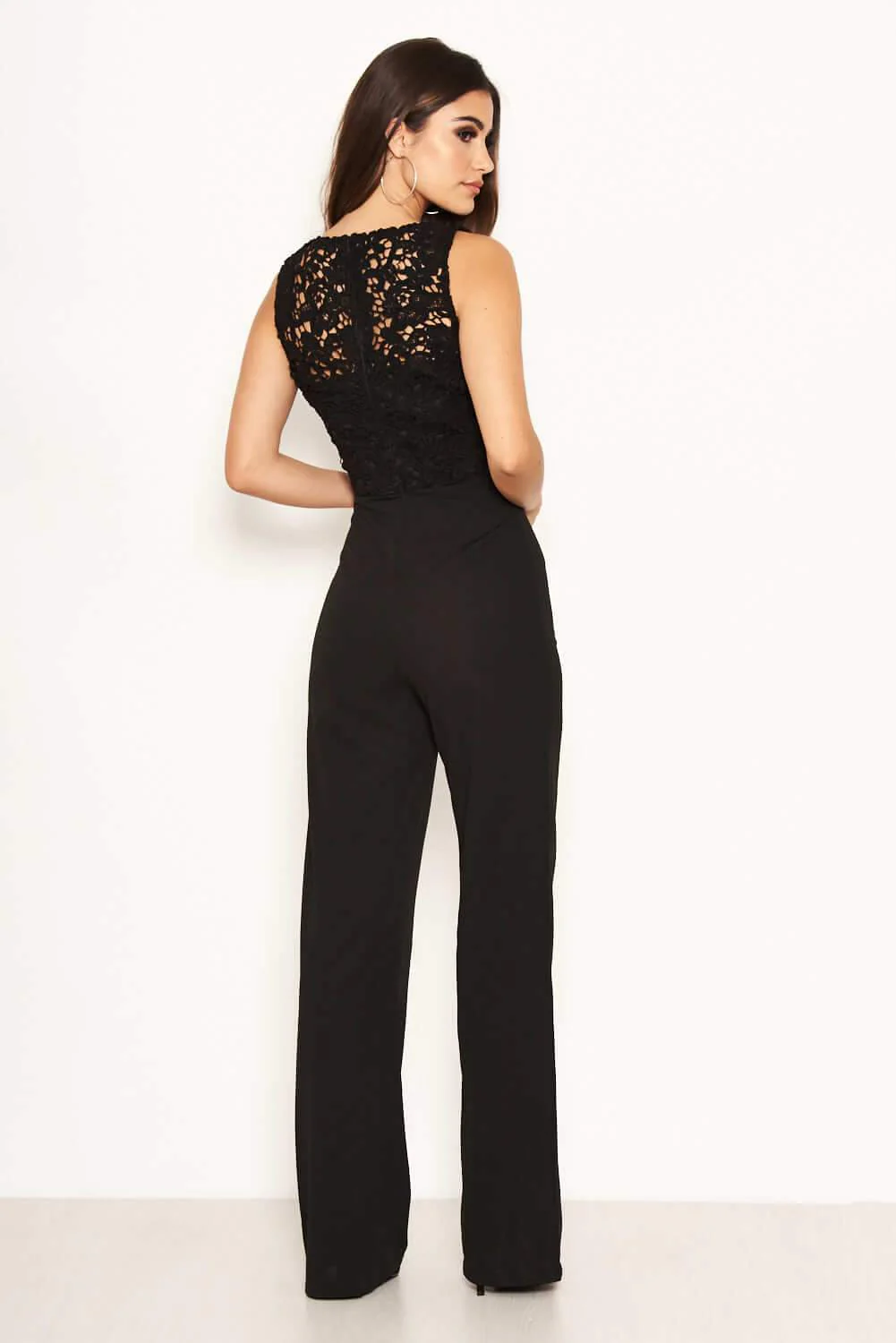 Black Lace V Neck Top Jumpsuit - Image 3