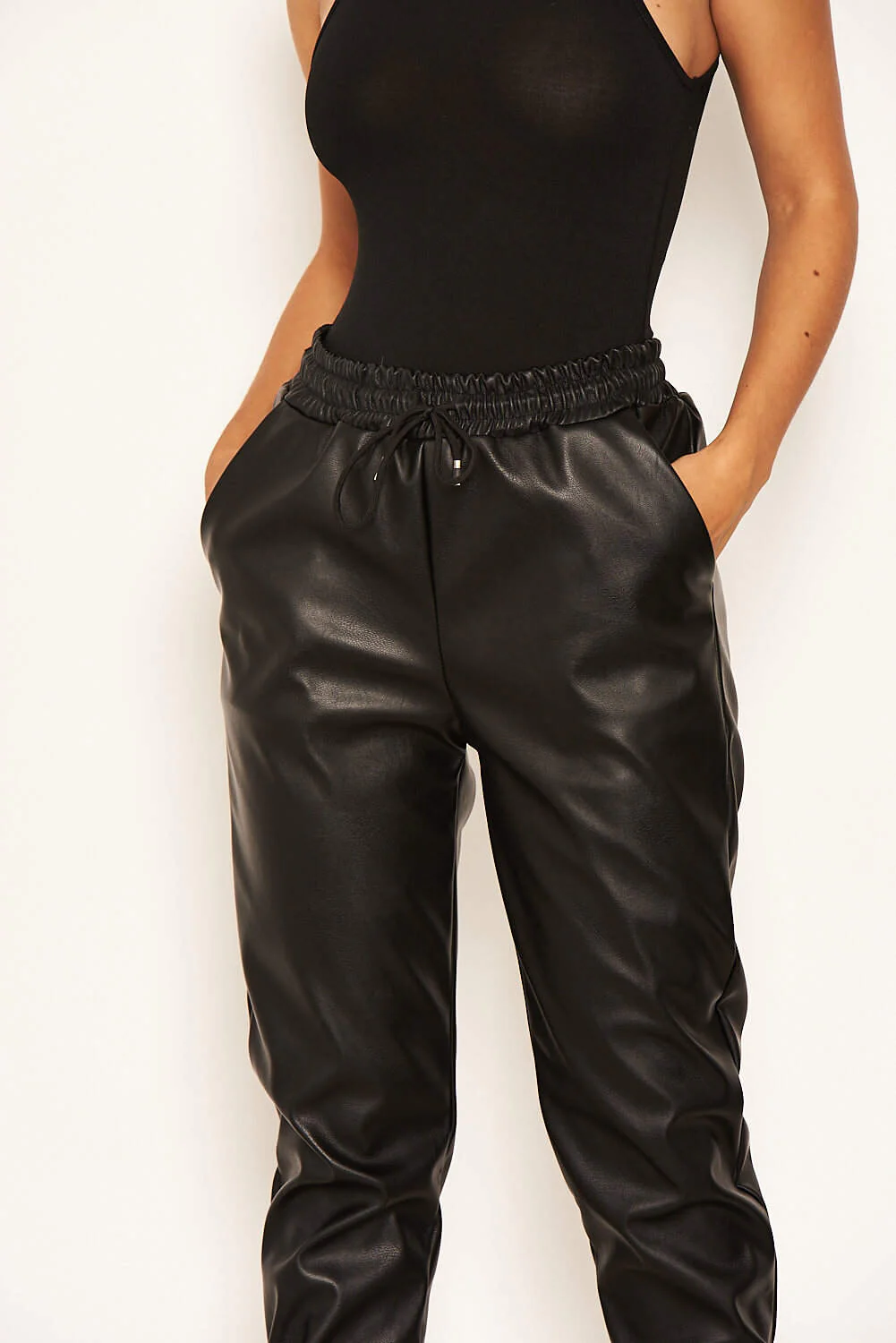 Black Faux Leather Joggers - Image 2