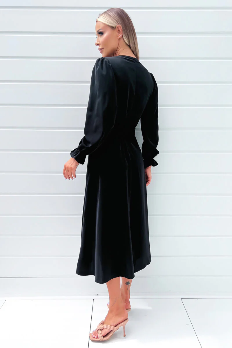 Black Long Sleeve Belted Midi Dress - Image 4
