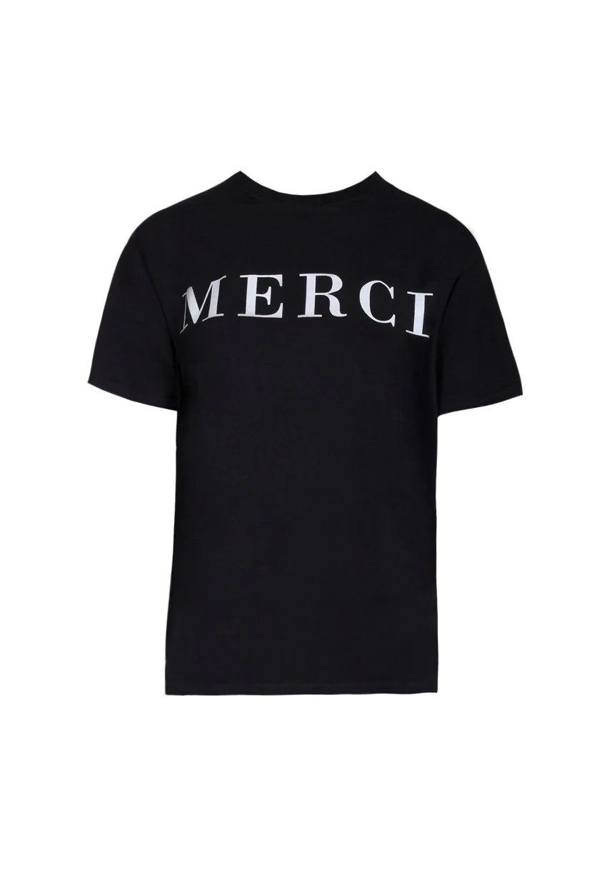 Black Merci Slogan T-Shirt - Image 4