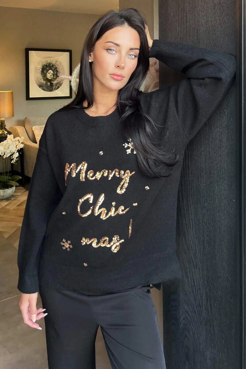 Black Merry Chic-mas Sequin Knit Jumper - Image 2