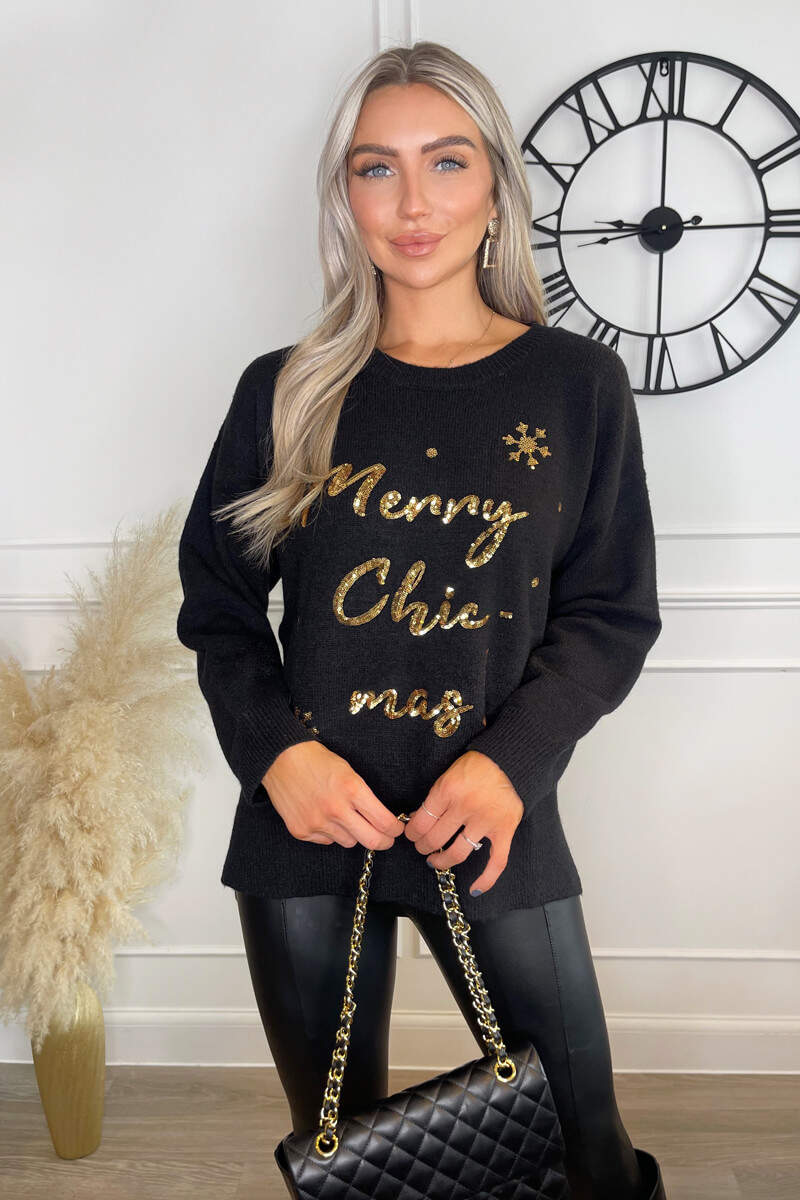 Black Merry Chic-mas Sequin Knit Jumper - Image 4