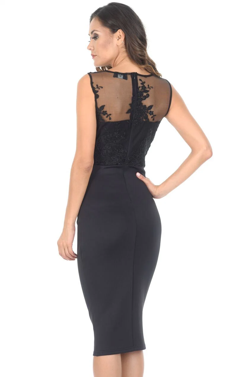 Black Mesh Detail Bodycon Dress - Image 3