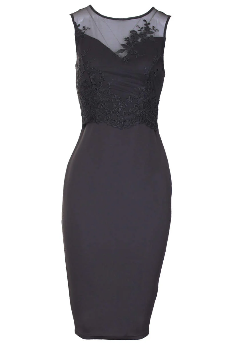 Black Mesh Detail Bodycon Dress - Image 4