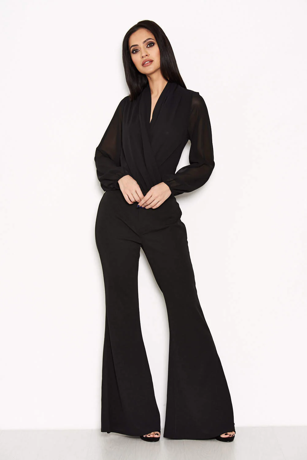 Black Mesh Detail Sleeved Bodysuit - Image 2