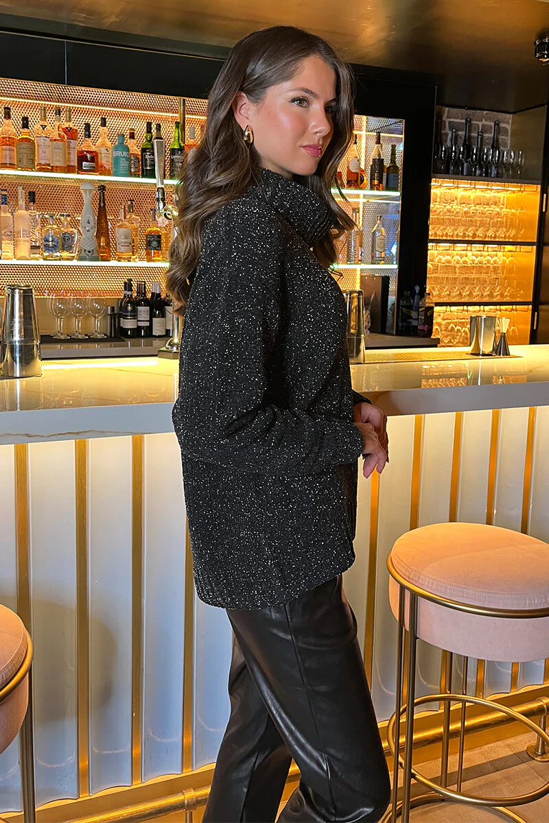 Black Metallic Knit Roll Neck Jumper - Image 4