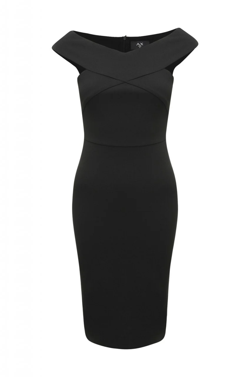Black Midi Dress with Cross-Front detail - Image 4