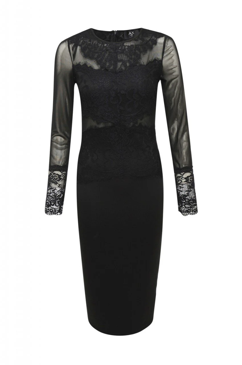 Black Midi Dress with Lace and Mesh Detail - Image 4