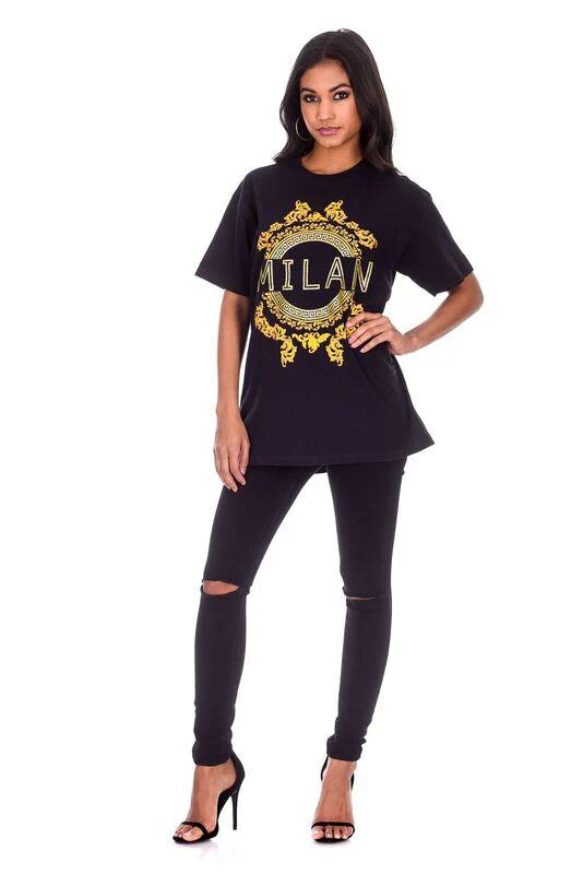 Black Milan Slogan T-Shirt - Image 2
