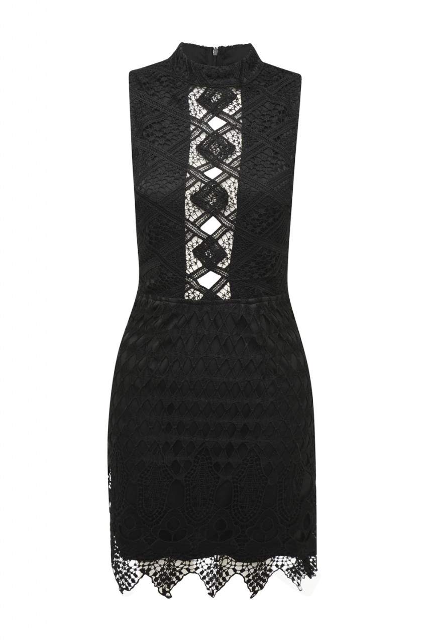 Black Mini Dress with Crochet Overlay - Image 4