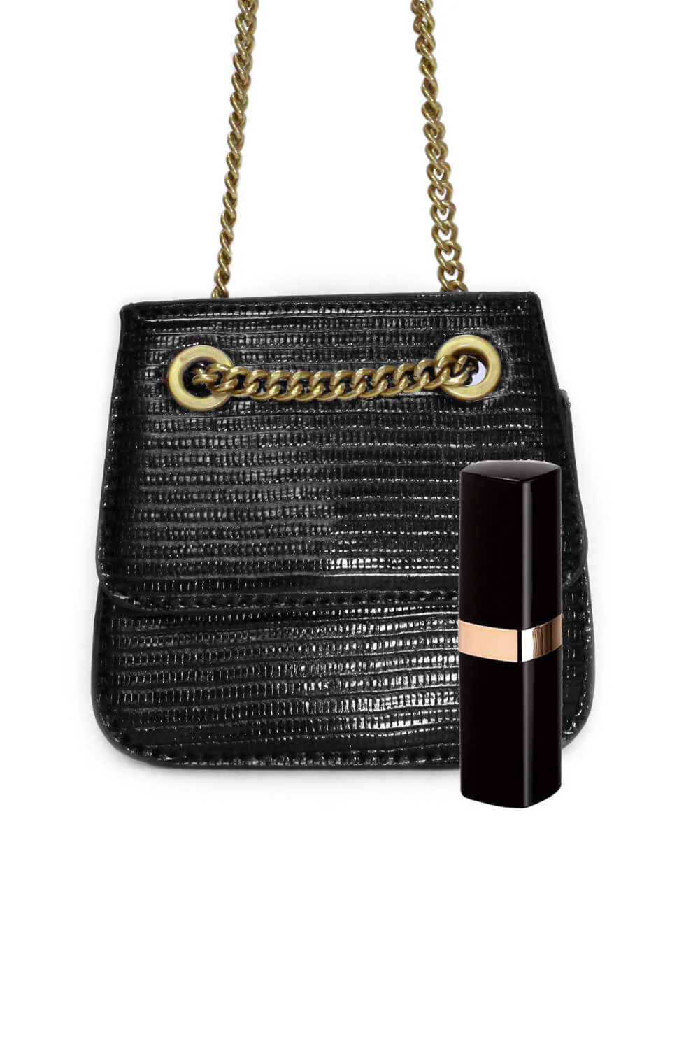 Black Mini Textured Chain Strap Bag - Image 3