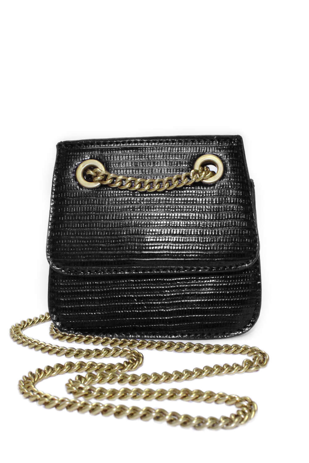 Black Mini Textured Chain Strap Bag - Image 4