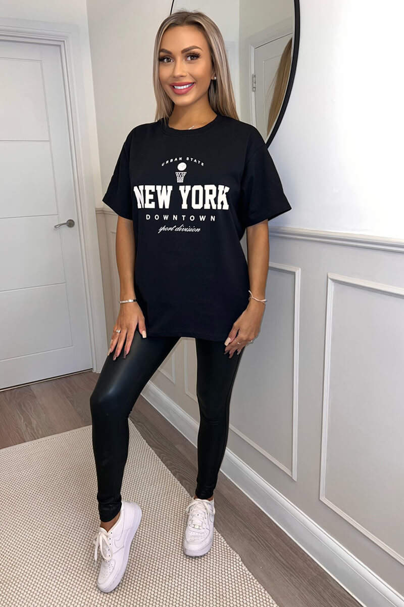 Black New York Slogan Oversized T-Shirt - Image 2