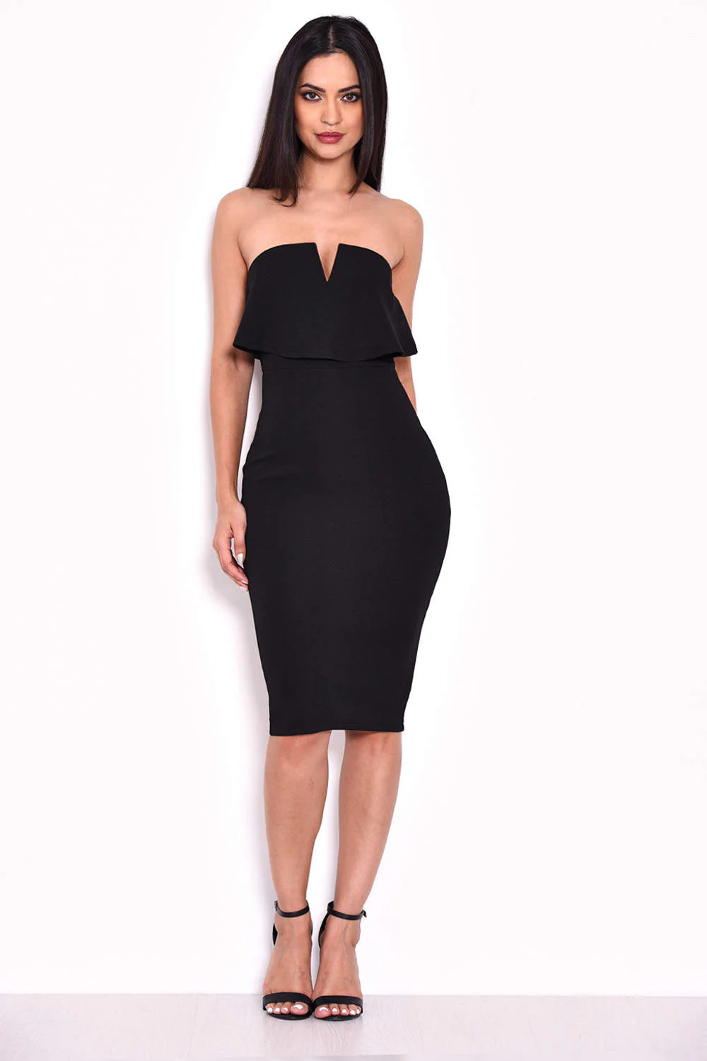 Black Notch Front Bodycon Dress - Image 2