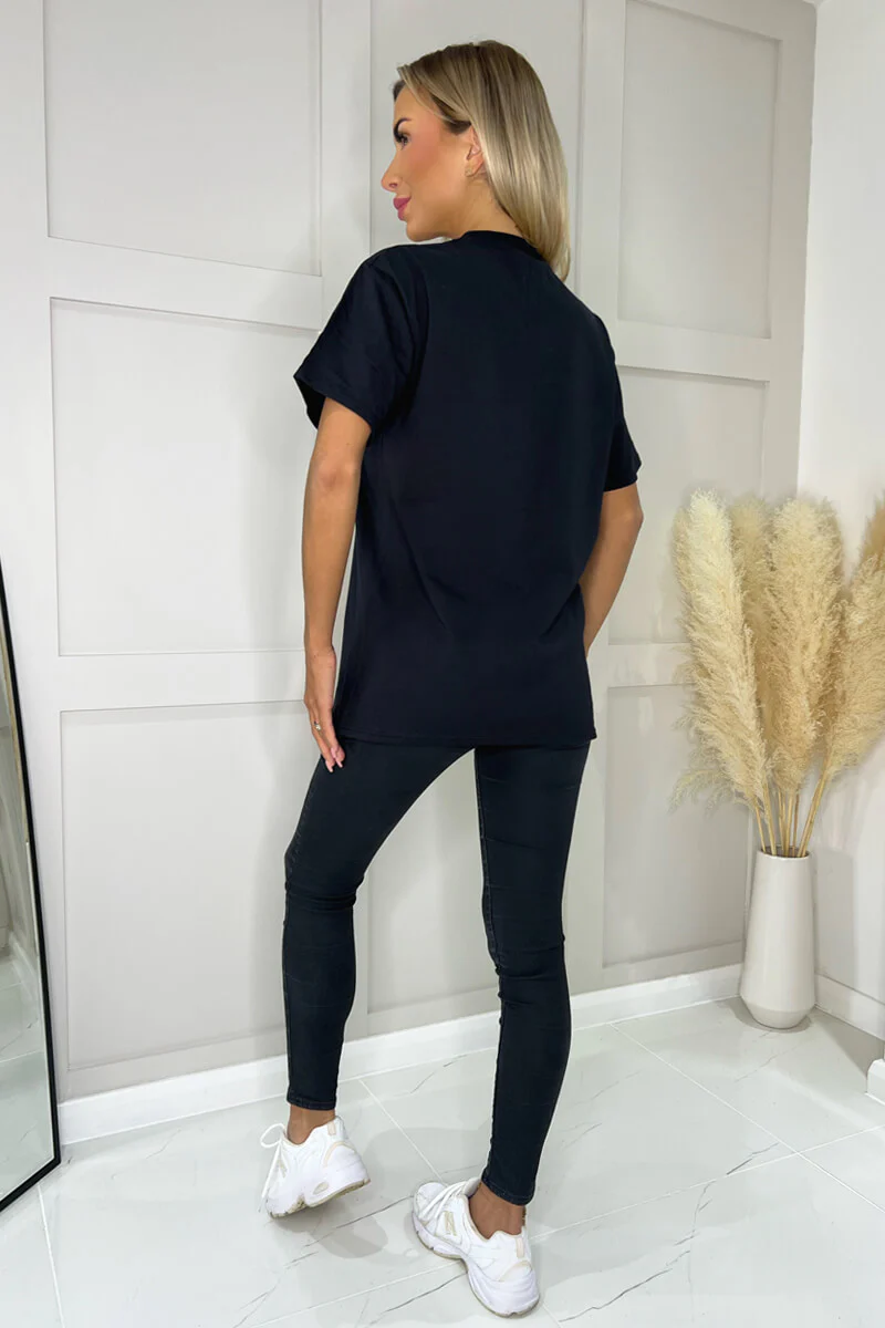Black NY London Milan Paris Slogan T-Shirt - Image 4