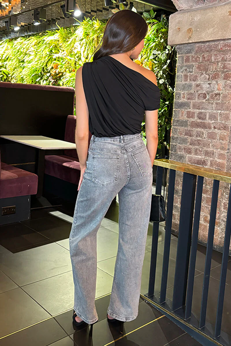 Black Off The Shoulder Draped Bodysuit - Image 5