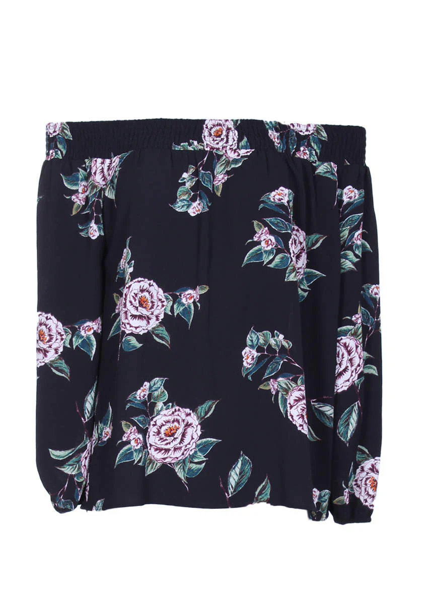 Black Off The Shoulder Floral Top - Image 4
