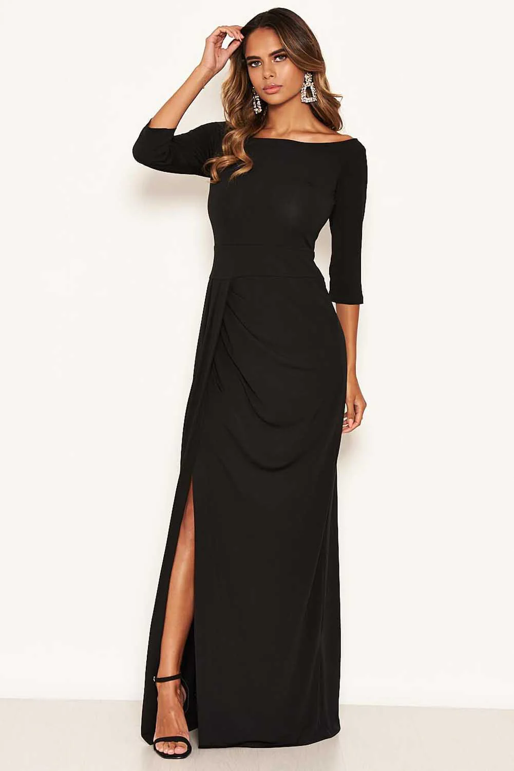 Black Off The Shoulder Slit Maxi Dress - Image 2